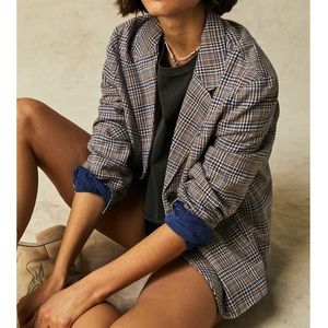 NWT! Free People We The Free Cali Plaid Blazer Blue Combo Large